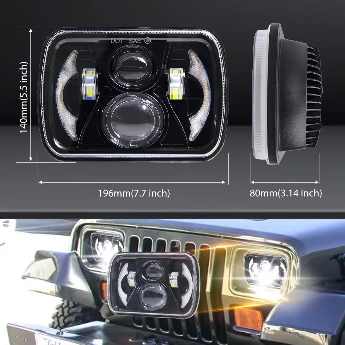 5x7 7x6' Inch LED Square Headl - Model Kit Jeep 评论和价格