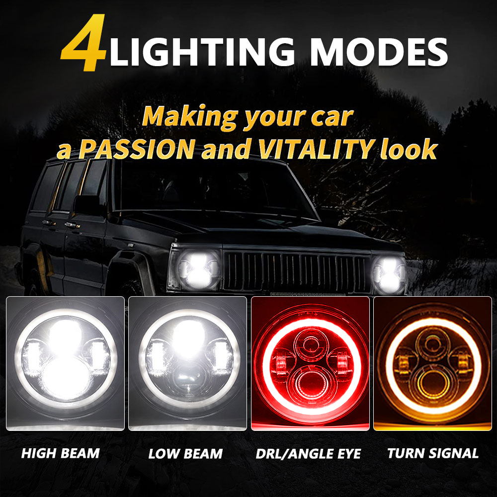 7inch Led Headlight Round H4 R - Model Kit Jeep 评论和价格